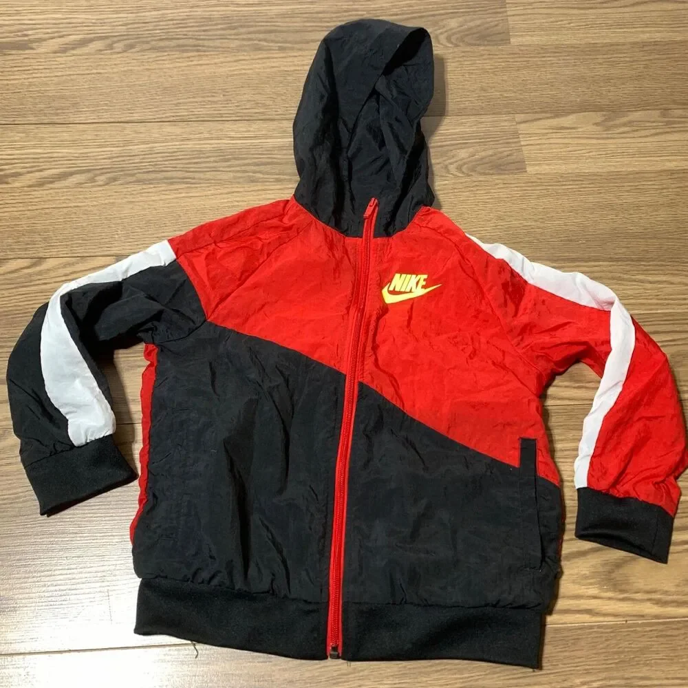Nike Spellout Hooded Windbreaker Full Zip Boys‎ Size XS Red Black White